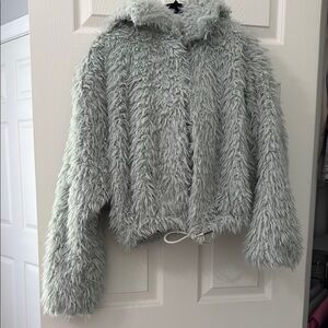 Free People Women's Faux Fur Hooded Jacket - Tealish Gray